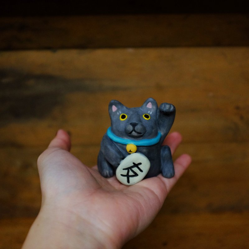 藍貓款陶瓷招財貓 - 擺飾/家飾品 - 陶 灰色