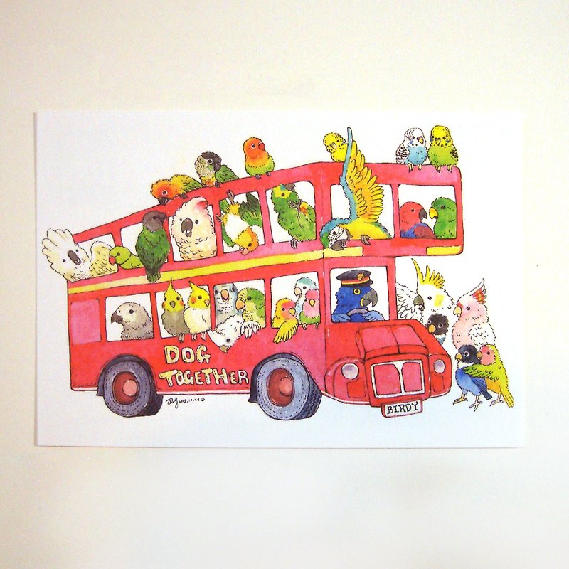 Parrot's Everyday-Parrot Bus Illustration Postcard - Cards & Postcards - Paper 