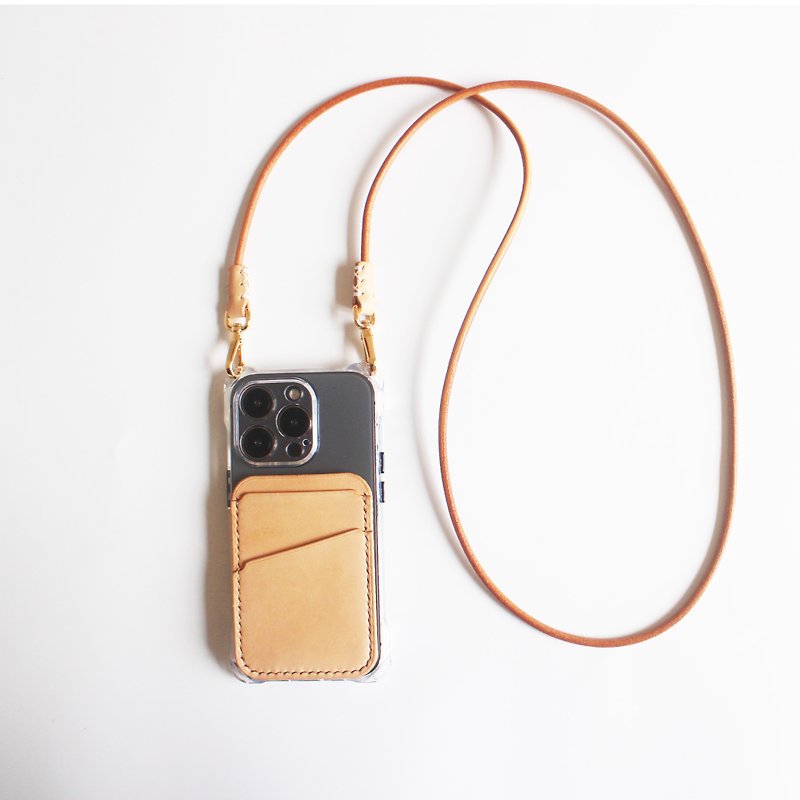 Retro genuine leather mobile phone lanyard mobile phone crossbody strap free three card slots mobile phone case iphone 15 - Phone Accessories - Genuine Leather Multicolor