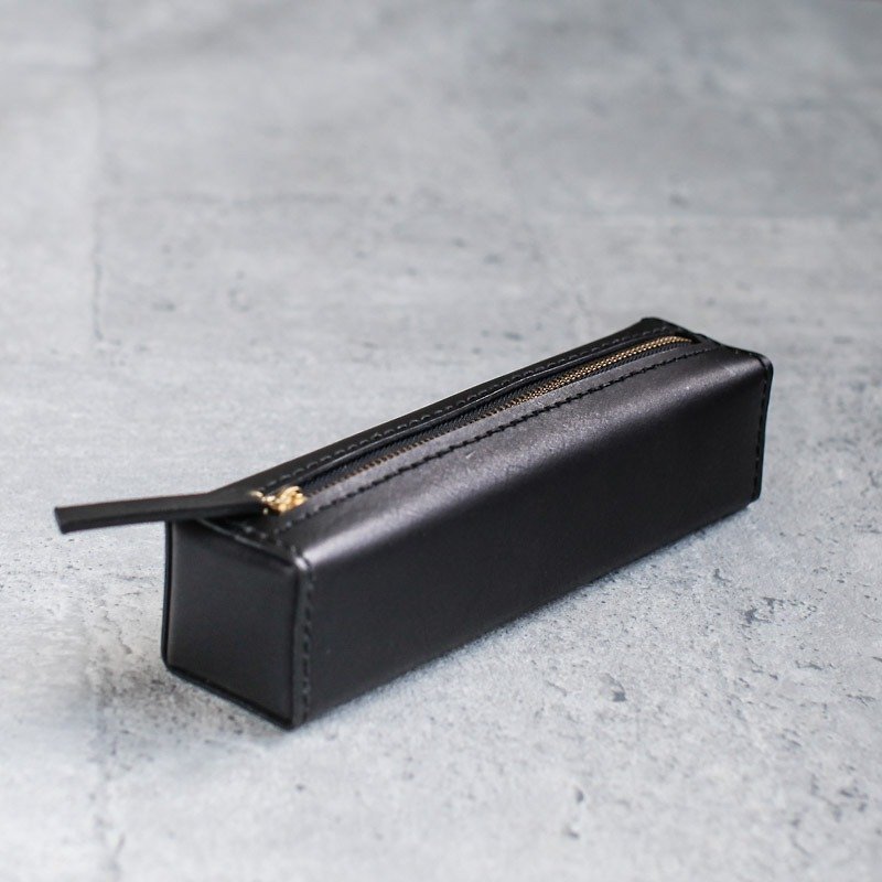 Black classy cow hide Leather Pencil Case - Pencil Cases - Genuine Leather Black