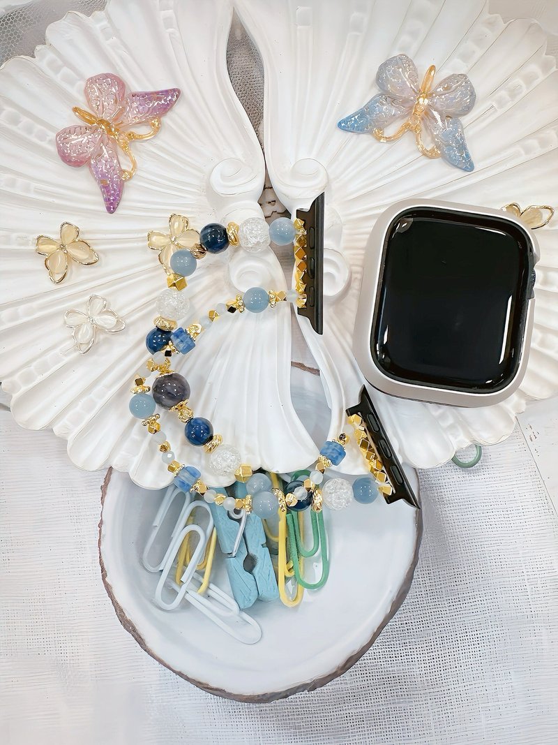 Stone| White Explosive Crystal | Heideite | Aquamarine | apple watch watch chain - Watchbands - Crystal Blue