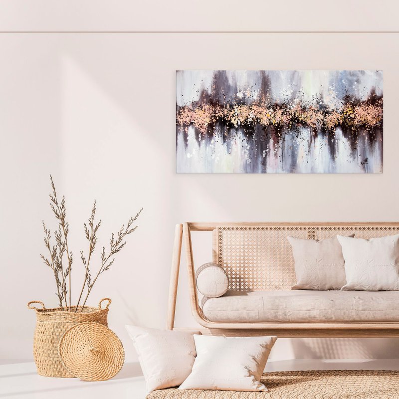 Foil painting on canvas, Ready to ship, Elegant Wall Decor with Gold and Silver - 壁貼/牆壁裝飾 - 棉．麻 卡其色