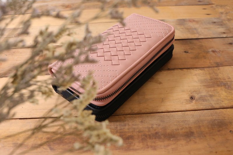 フランスの女の子の毎日の織りの長いクリップ - 財布 - 合皮 ピンク