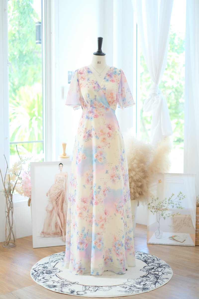 Floral maxi bridesmaid dress Spring Summer Maxi dress Wedding dress Party dress - 禮服/小禮服 - 聚酯纖維 白色