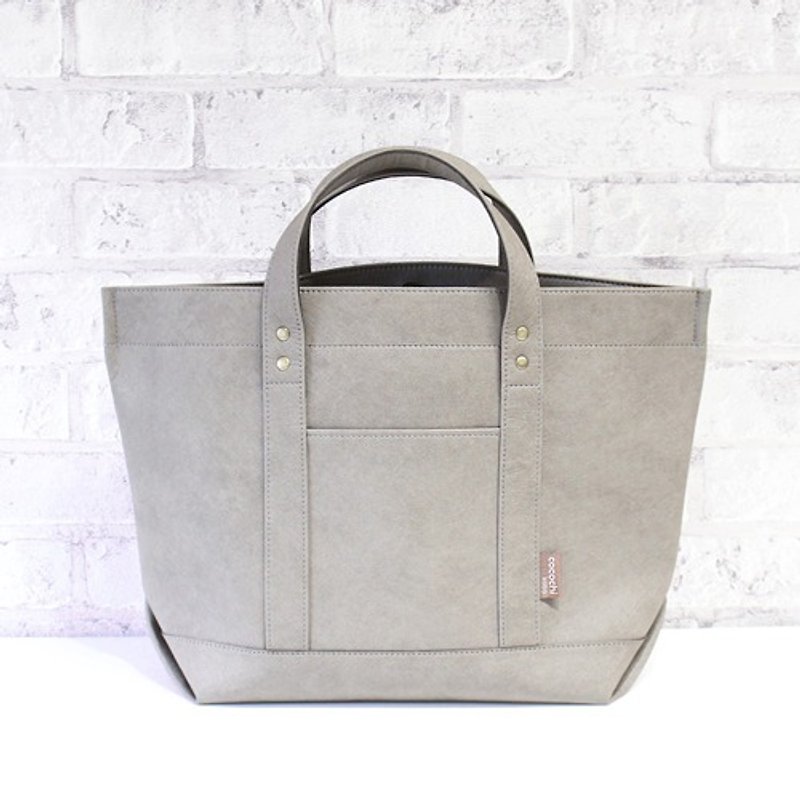 Adult tote bag A4 size short holding type gray - กระเป๋าถือ - วัสดุอื่นๆ 
