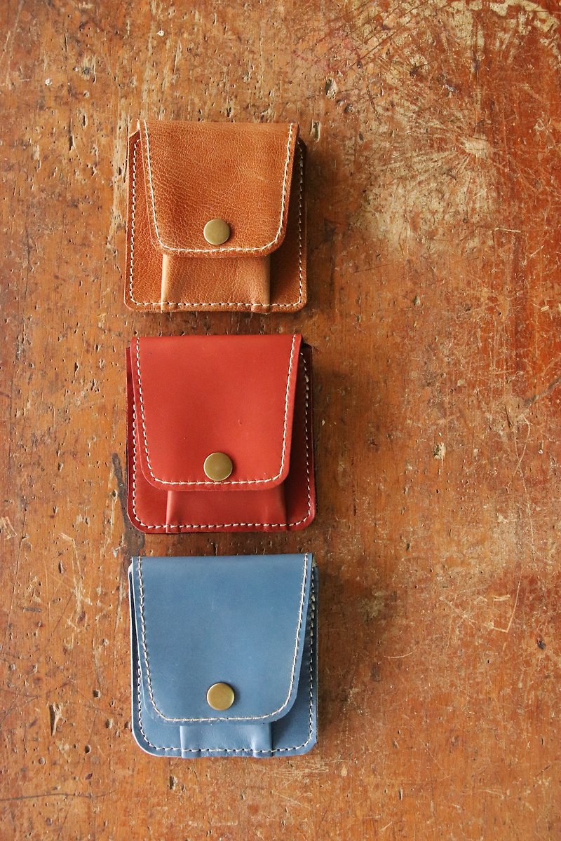Pocket purse / red, blue, brown / lettering - กระเป๋าใส่เหรียญ - หนังแท้ สีแดง