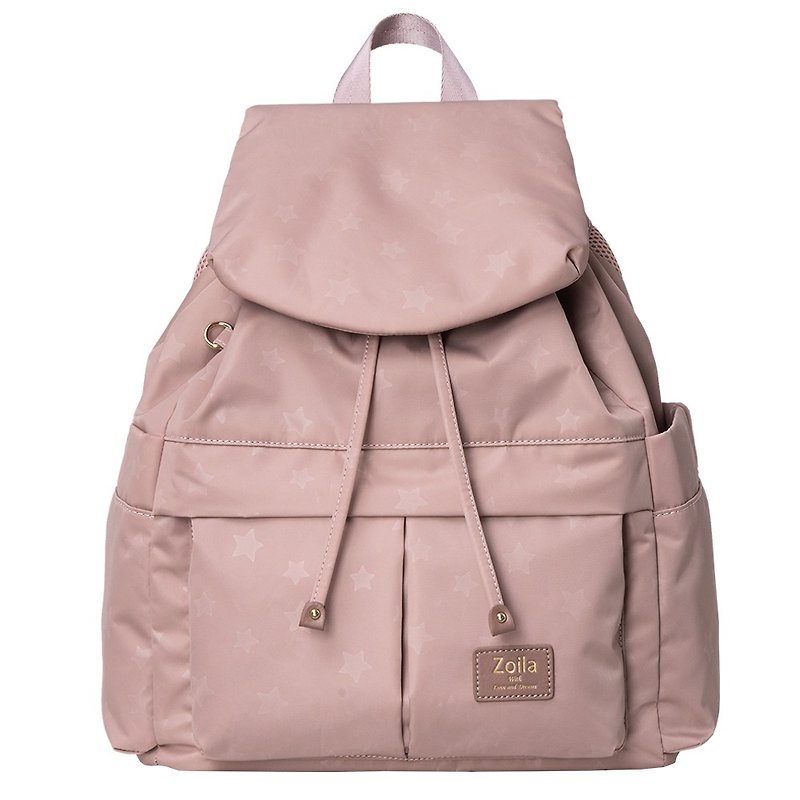 Small fresh drawstring backpack (L) _Soft mist pink starry sky - กระเป๋าเป้สะพายหลัง - เส้นใยสังเคราะห์ สึชมพู