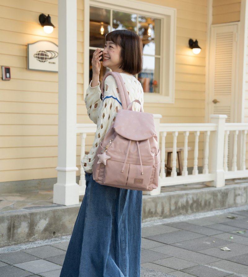 Small Fresh Backpack (L)_Soft Mist Pink Starry Sky_Mom Bag_Fashion Backpack_Laptop Bag - Drawstring Bags - Polyester Pink