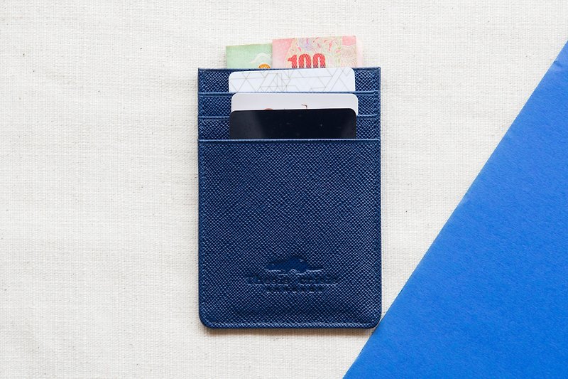 'V' LEATHER CARD HOLDER/WALLET-NAVY - Wallets - Genuine Leather Blue