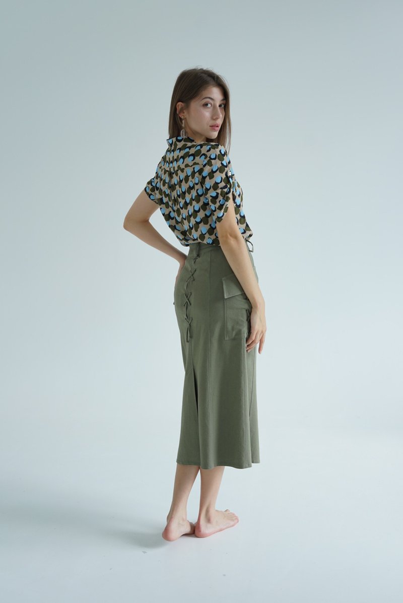 Safari skirt - linen skirt - lace-up skirt - Skirts - Other Materials Khaki