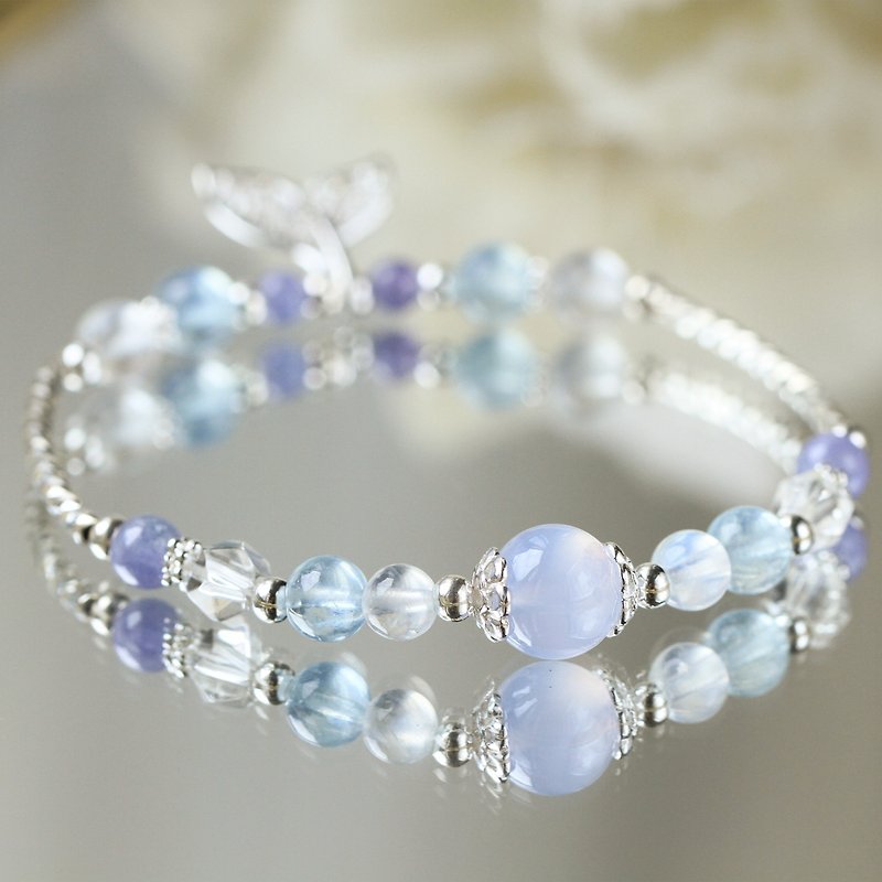 Aquamarine Tanzanite Stone Mertail Sterling Silver Crystal Bracelet. Lembongan gift - Bracelets - Crystal Blue