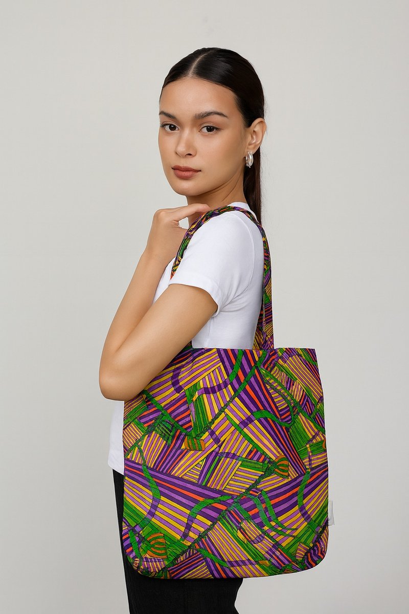 Handmade Summer  African Print Cotton Tote Bag Ankara - 手提包/手提袋 - 棉．麻 紫色
