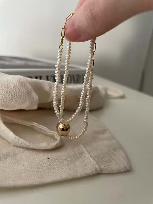 Atelier Soie. 極細蕾絲小米珍珠金球手鍊
