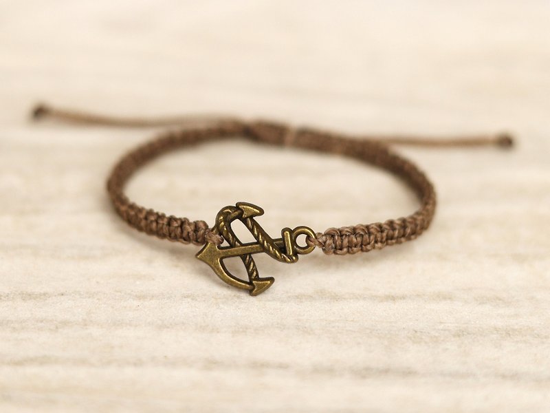 Anchor brown woven bracelet - 手鍊/手環 - 聚酯纖維 咖啡色