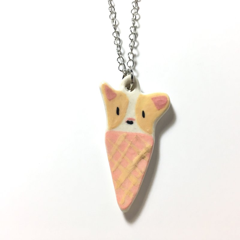 Corgi in Cone Necklace - สร้อยคอ - ดินเผา สีส้ม