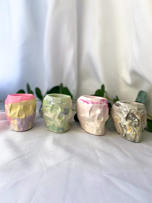 DariKo Scull, Small Object Storage, candlestick, vase, glassful gypsum cement handmade