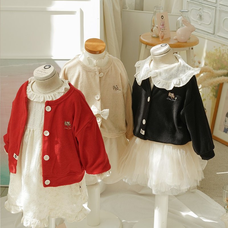beige, red, black loose basic baby cardigan - 男/女童外套 - 棉．麻 多色