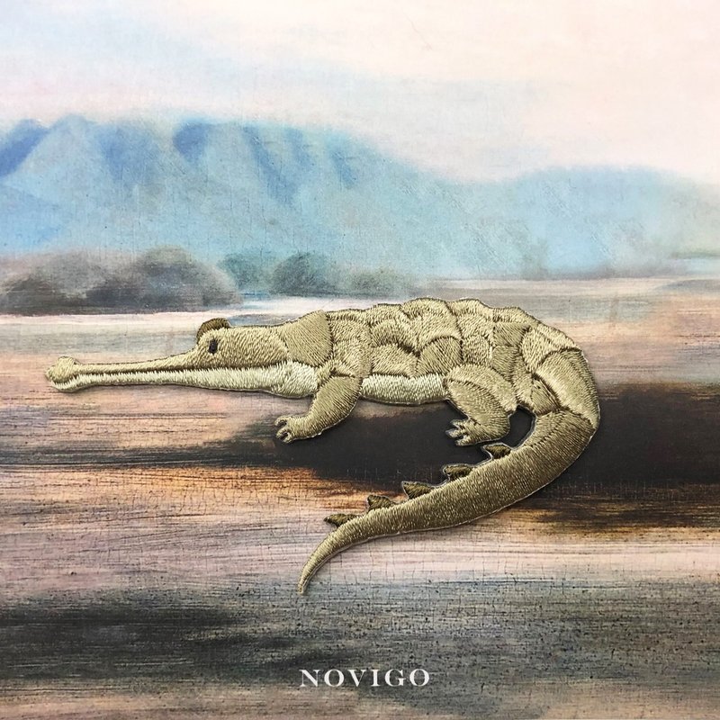Novigo 瀕臨絕種動物熨燙刺繡 / 恆河鱷 - 徽章/別針 - 繡線 