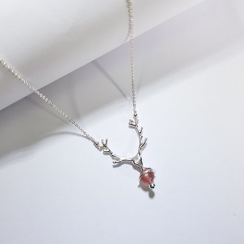 ColorDay天然石輕珠寶 銀色麋鹿小星球草莓水晶925純銀項鍊