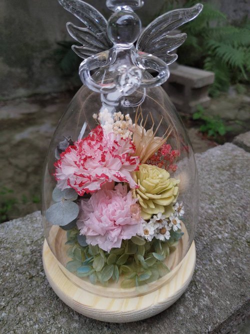 漫 森態 不凋花×乾燥花手作 漫森態 天使不凋花玻璃盅 美女と野獣 康乃馨 母親節