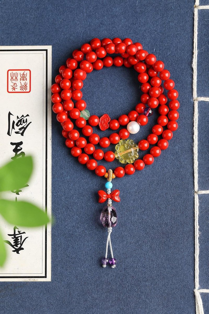 天然原礦硃砂精品紅砂108顆佛珠手鏈 、項鏈兩用款 - 手鍊/手環 - 寶石 
