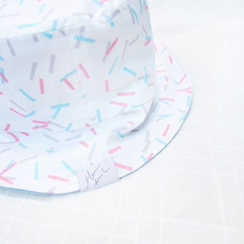 夏日雙面漁夫帽系列 | 線條糖果 - 帽子 - 棉．麻 白色
