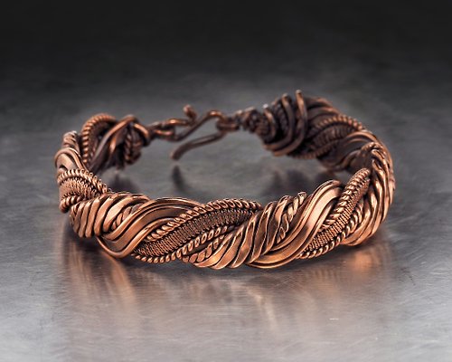 Wire Wrap Art Wire wrapped pure copper bracelet / Unique stranded wire bangle for him or her