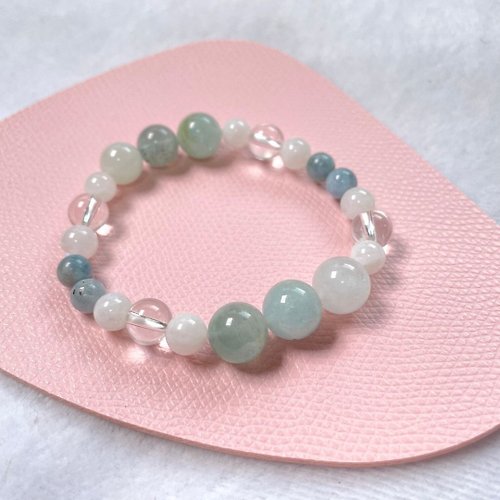 Hoshino Jewelry Kan 客製訂製/新綠春之手鏈/手串/海藍寶/白晶/天然/水晶/手作/031601
