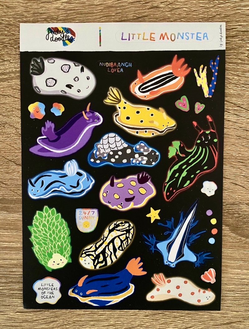 colorful waterproof sticker nudibranch, little monster of the sea - 貼紙 - 紙 多色