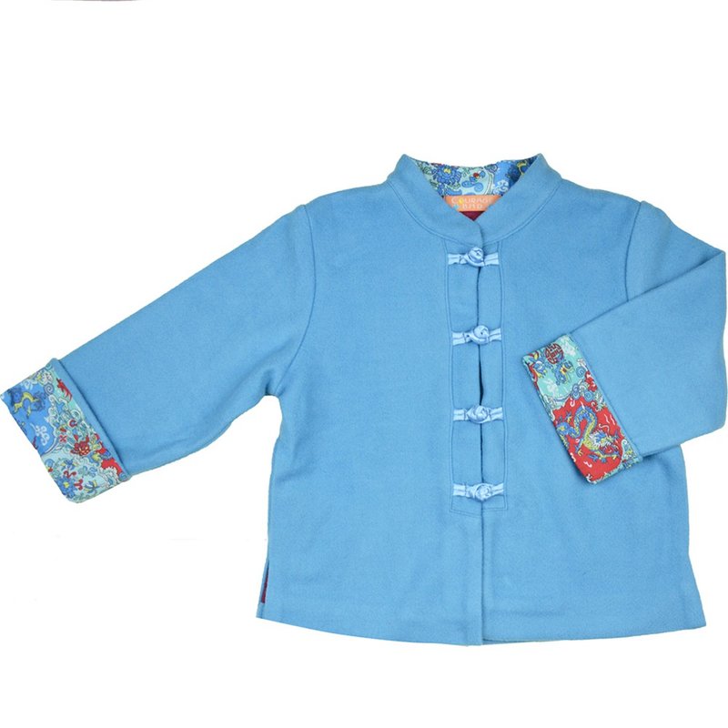 Children's small Tang suit antiquity winter style Tang suit (Macaron sky blue) - กี่เพ้า - ผ้าฝ้าย/ผ้าลินิน 