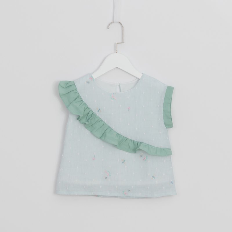 波浪袖刺繡上衣 - 男/女童裝 - 棉．麻 