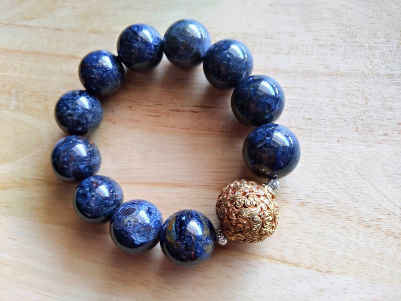ORLI Jewelry 天然彼得石手珠 17MM彼得石手鍊 鎏金純銀珠 - 手鍊/手環 - 寶石 藍色