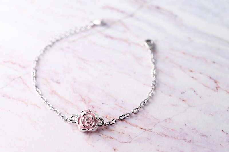 花朵系列  細緻彩繪 玫瑰情人造型手鍊   (HBRJA0847B-4) - 手鍊/手環 - 銀 銀色