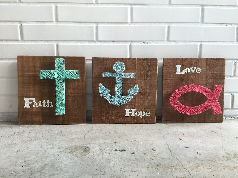 Gospel merchandise, faith, hope, love, three-piece creative wooden work, no single work, please contact us separately - Items for Display - Wood Multicolor