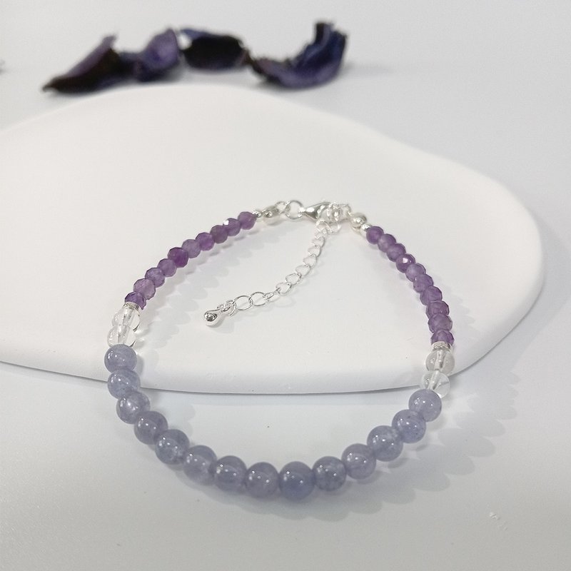 Stone x faceted amethyst x white crystal x 925 sterling silver bracelet - Bracelets - Crystal 