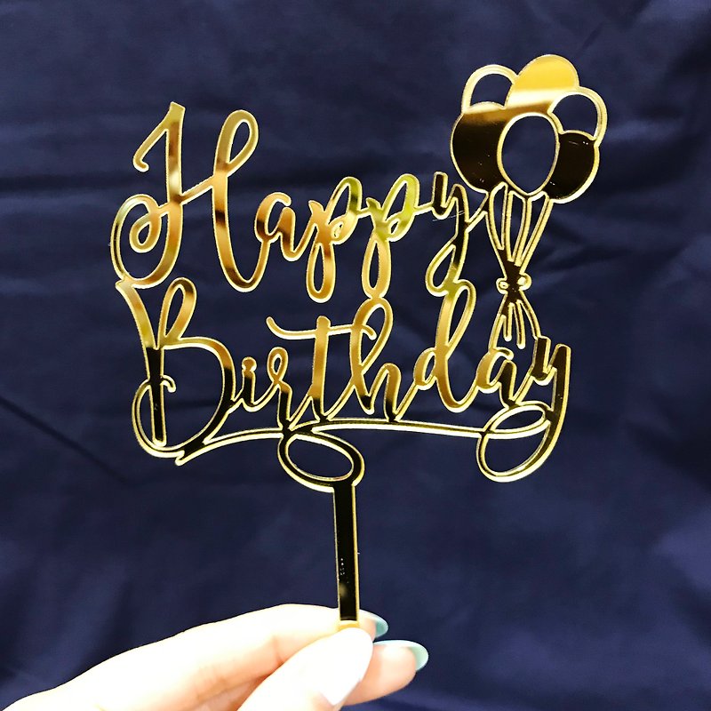 Cake Topper Decorative Birthday props C Gold - Other - Acrylic Gold