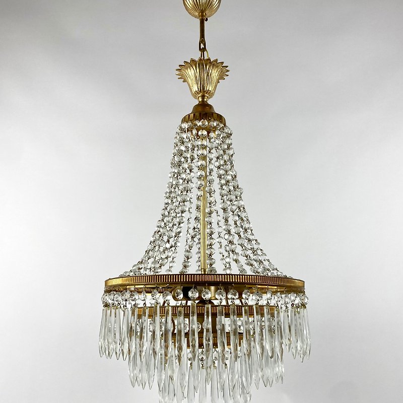 枝形吊燈復古水晶黃銅吊燈照明法國 1970 年代 - 燈具/燈飾 - 其他金屬 金色