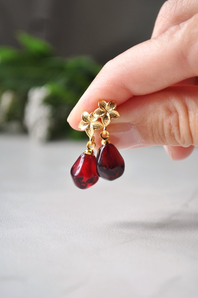 Pomegranate earrings Garnet ear studs Fruit jewelry Flower earrings Gift for gir - Earrings & Clip-ons - Glass Red