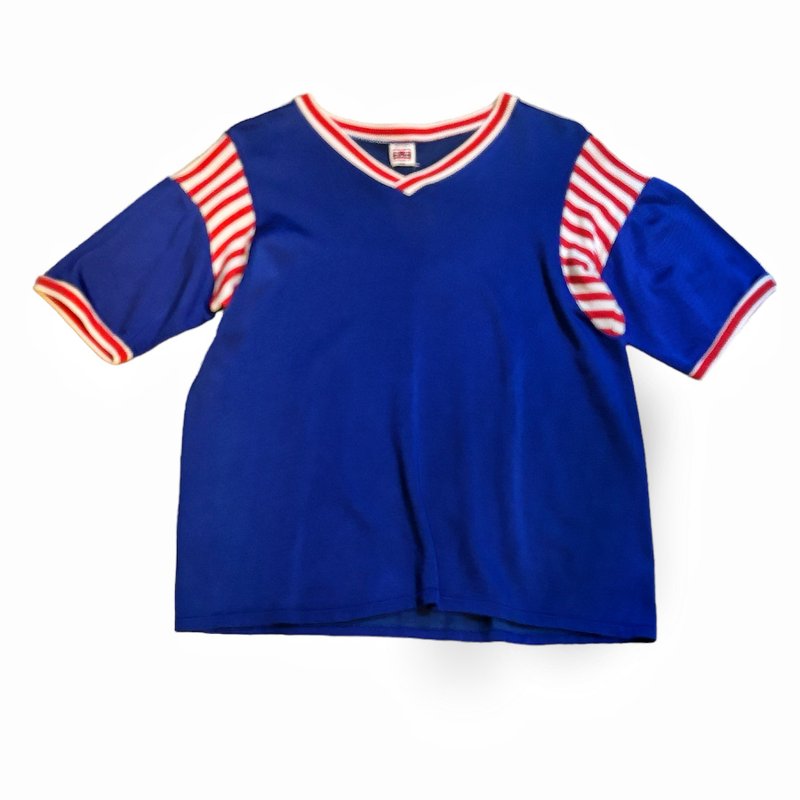 60s Vintage Masion Football T-shirt - เสื้อยืดผู้ชาย - ผ้าฝ้าย/ผ้าลินิน สีน้ำเงิน