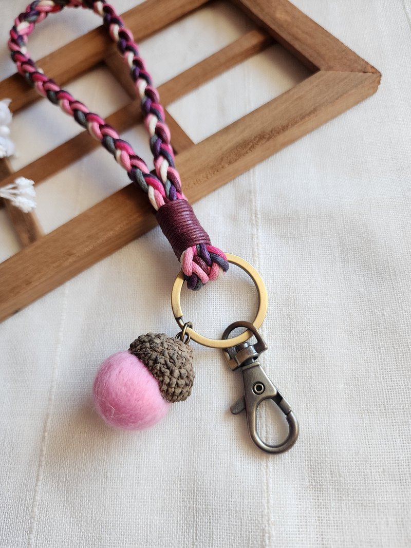 Paris*Le Bonheun. Wax braided keychain ID holder. Pink& Peach - ที่ใส่บัตรคล้องคอ - ผ้าฝ้าย/ผ้าลินิน สึชมพู