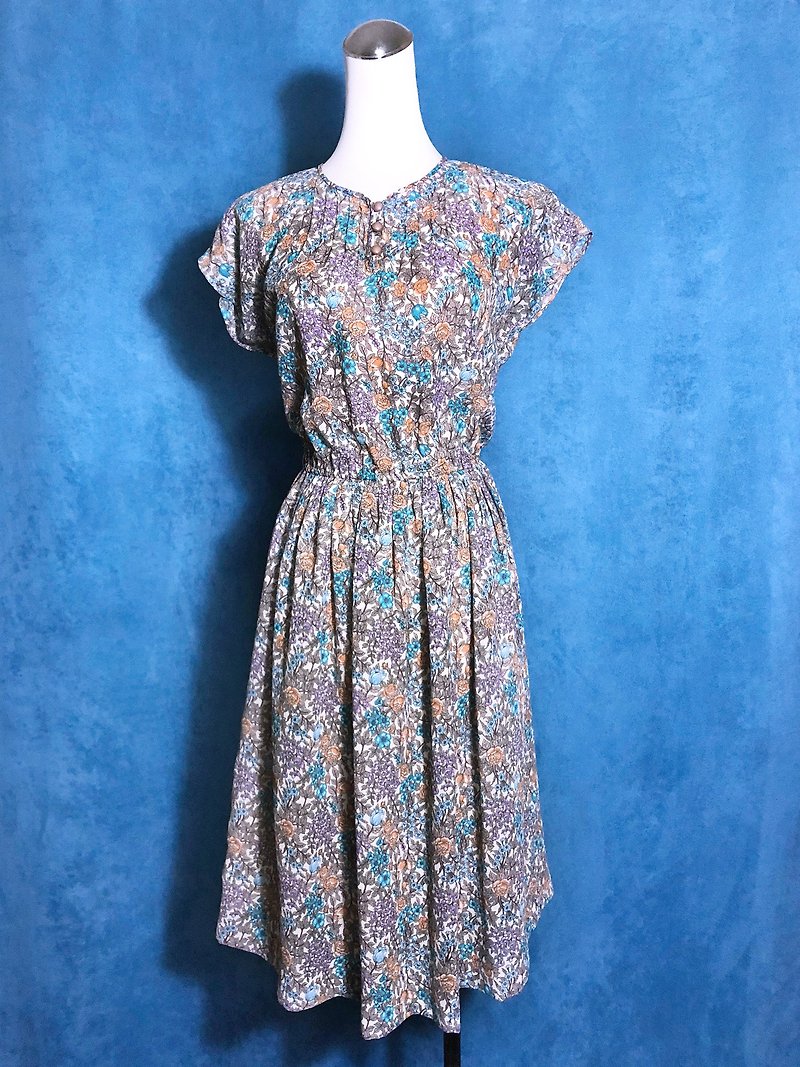 Purple flowers vintage dress / abroad brought back VINTAGE - One Piece Dresses - Polyester Red