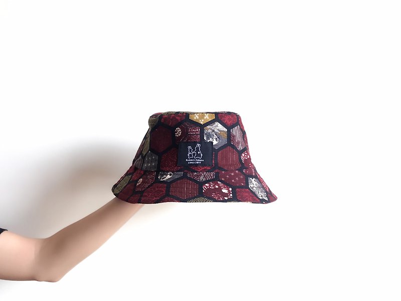 民族赤い格子縞の帽子 - 帽子 - コットン・麻 レッド