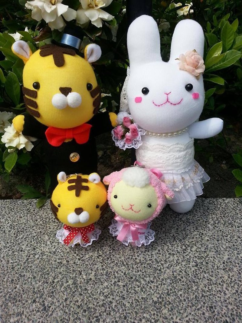 Happiness Baa Baa. Handmade Shop-Little Tiger Bridegroom + Little Rabbit Bride Wedding Doll (1 pair) - ตุ๊กตา - ผ้าฝ้าย/ผ้าลินิน 