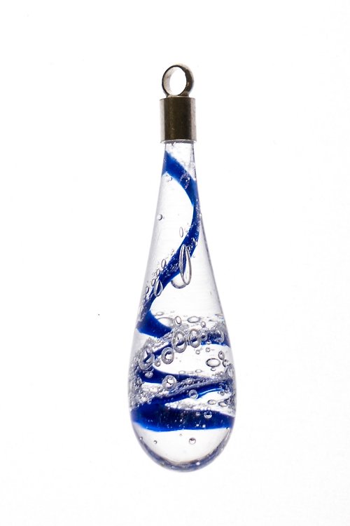 IKHJ-Handmade 手工項鍊 - 藍色絲帶氣泡玻璃墜飾