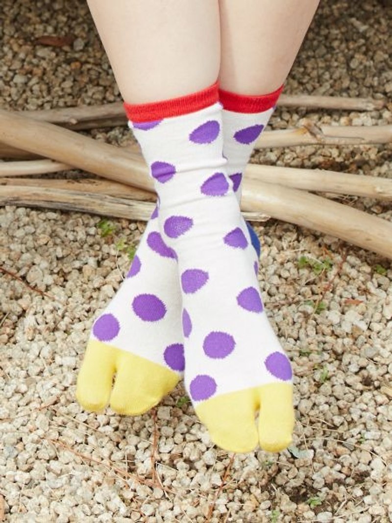 【Pre-order】 ✱ dots water jade two fingers socks ✱ (two-color - medium length) - Socks - Cotton & Hemp Multicolor
