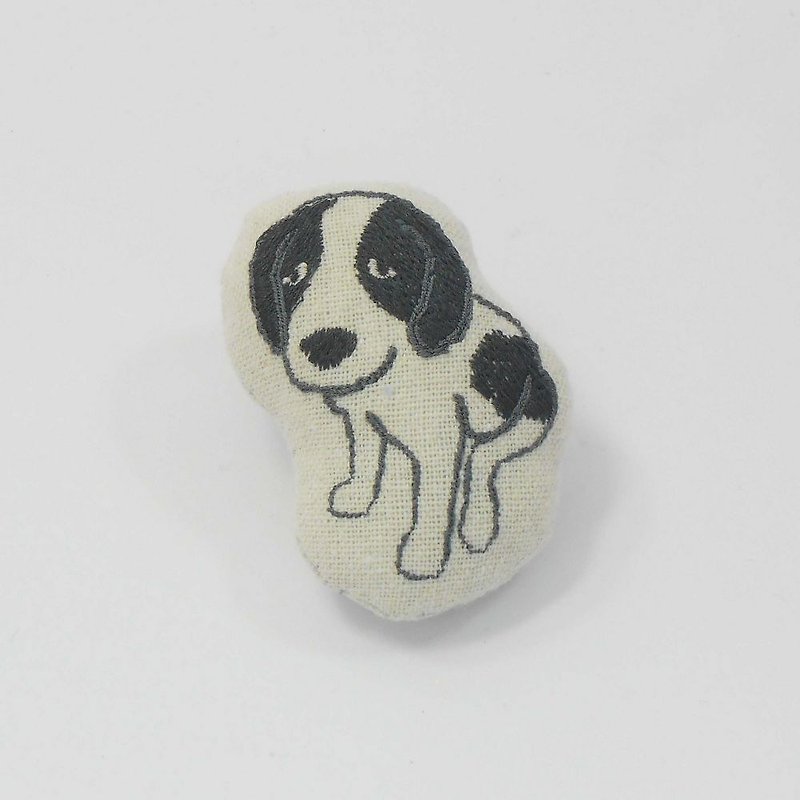 Embroidered Dog Pin 01-Agou - เข็มกลัด - ผ้าฝ้าย/ผ้าลินิน ขาว
