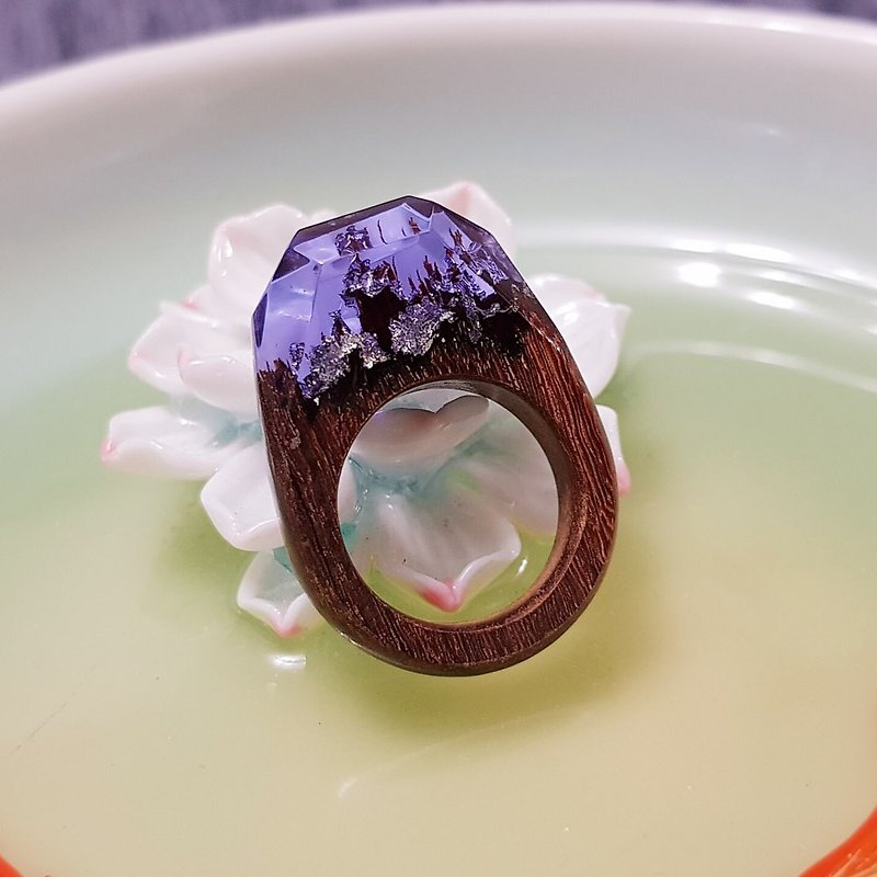 Purple silver snow wood handmade series of wood rings can be used for necklace pendant tied rope silver head - แหวนทั่วไป - ไม้ สีนำ้ตาล