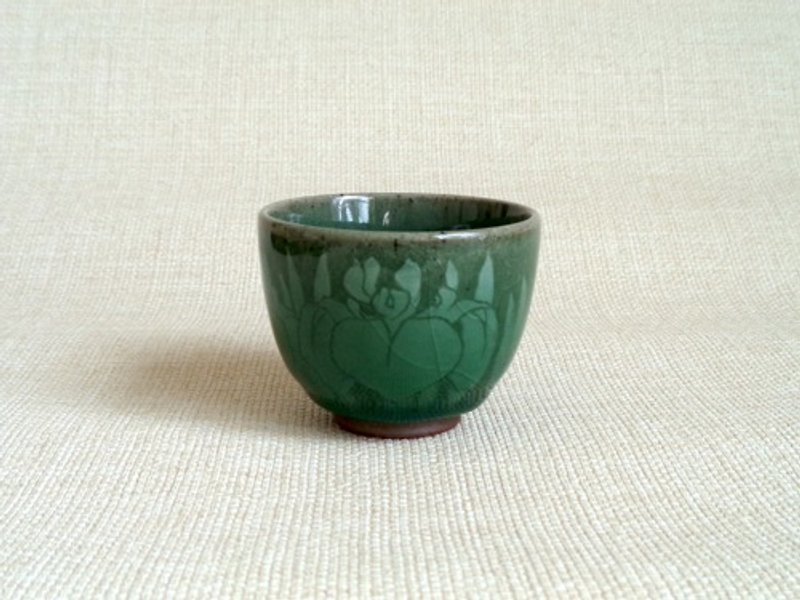 湯のみ　青磁象嵌 あやめa - 茶具/茶杯 - 陶 綠色
