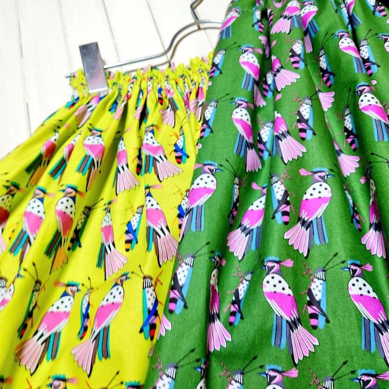 【受注制作】 Dot Bird and Dot Grasshopper skirt yellow / Free size / USA fabric / 日本製 - 裙子/長裙 - 棉．麻 黃色