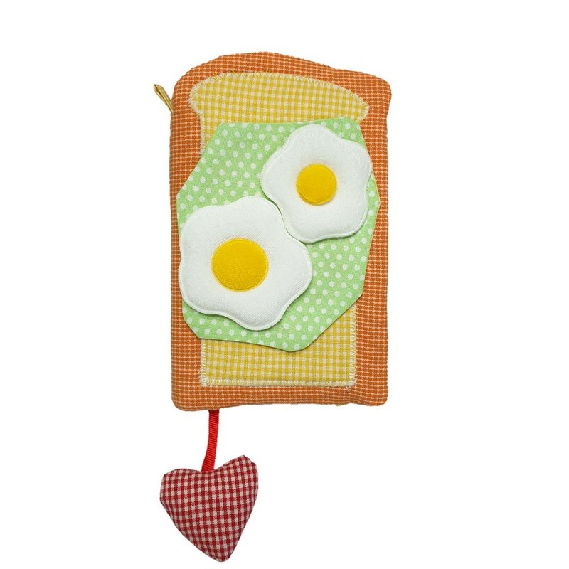 Jumpjumpheart handmade fabric diary cover A6 - Two eggs on bread - 筆記本/手帳 - 棉．麻 黃色